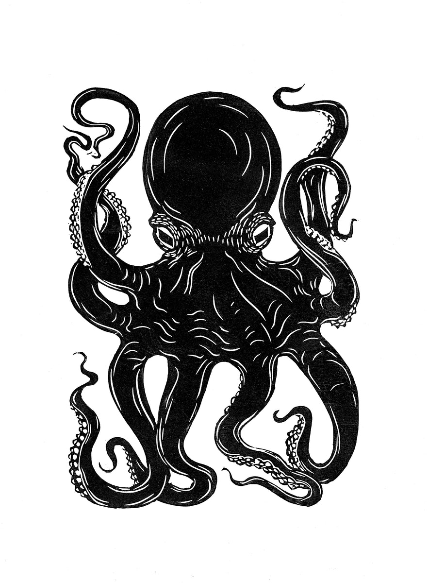 octopus black and white drawing