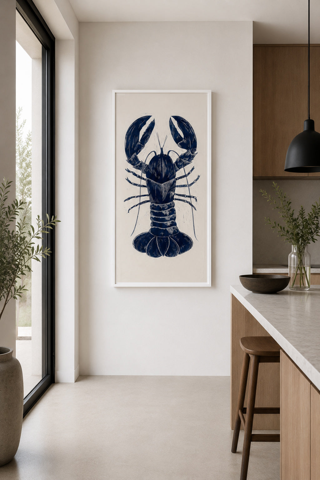 Blue Lobster Linocut
