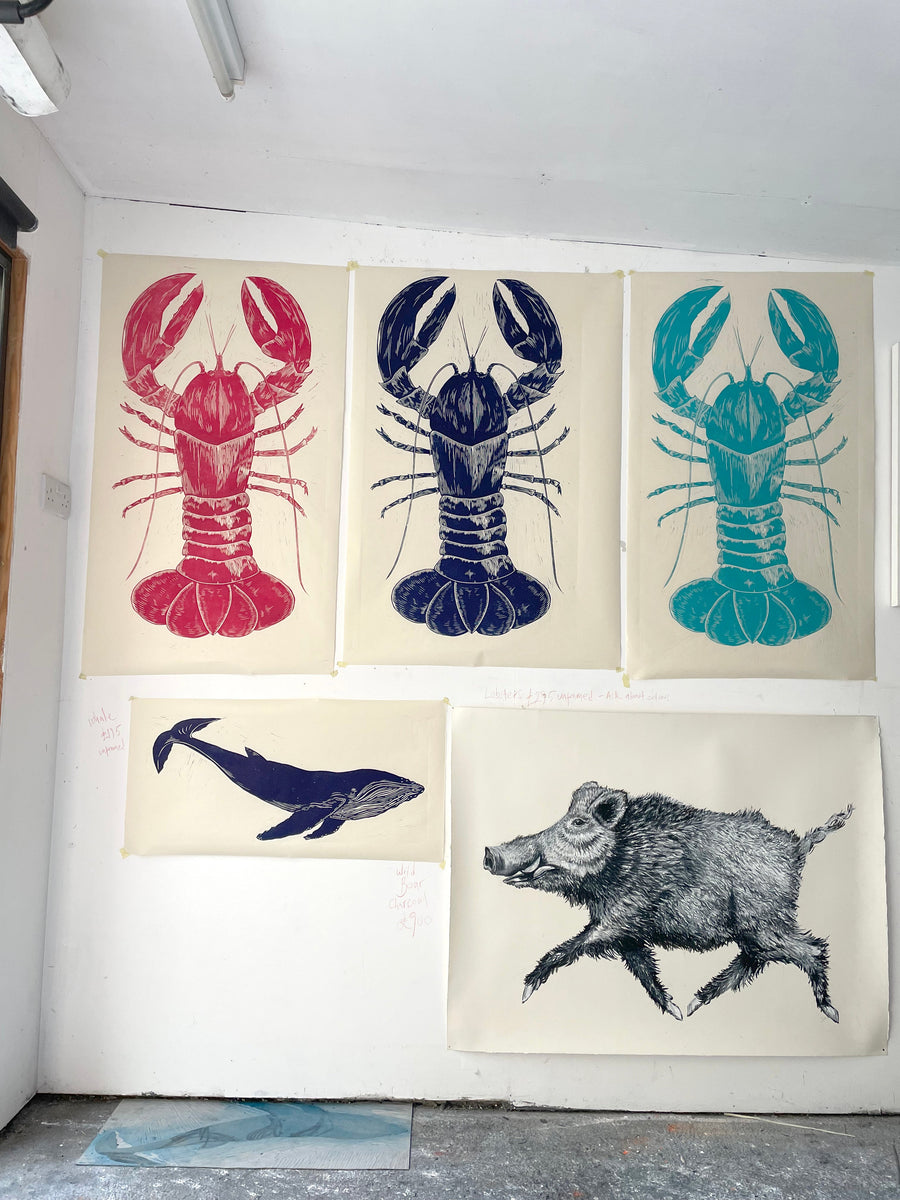 Blue Lobster Linocut – James Nunn Art