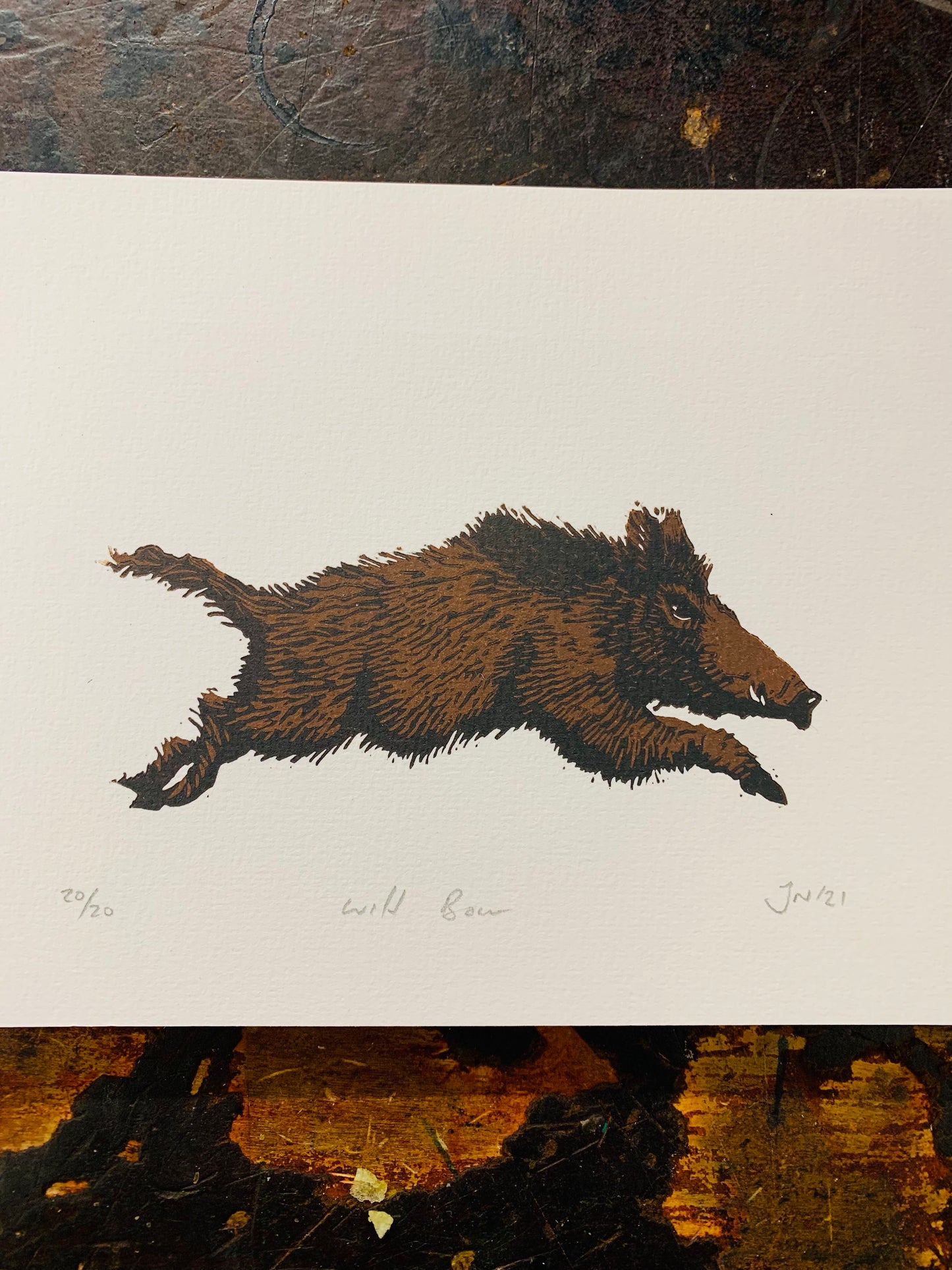 Wild Boar Linocut